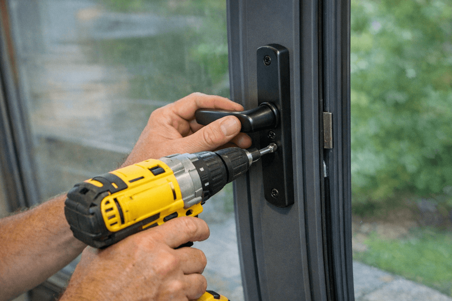 Sicherheitsbeschlag an einer modernen Haustür