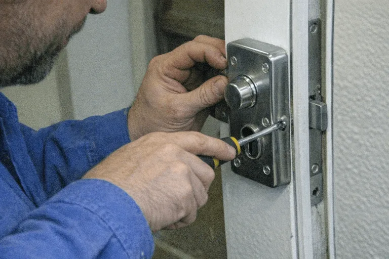 Neues Sicherheitsschloss wird von einem Fachmann installiert
